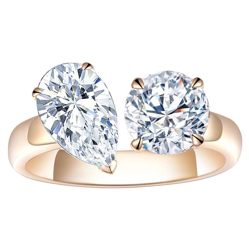 Hot Sale MSR-674 18K Yellow Gold Two Stones Wedding Engagement Ring 1.6ct Round Cut Pear Cut Lab Grown Diamond Ring