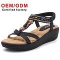 Hot Selling Women's Large Size Elegant Beach Sandals Rhinestone Decorated Casual Platform Shoes for Spring Thick-Heeled Wedge