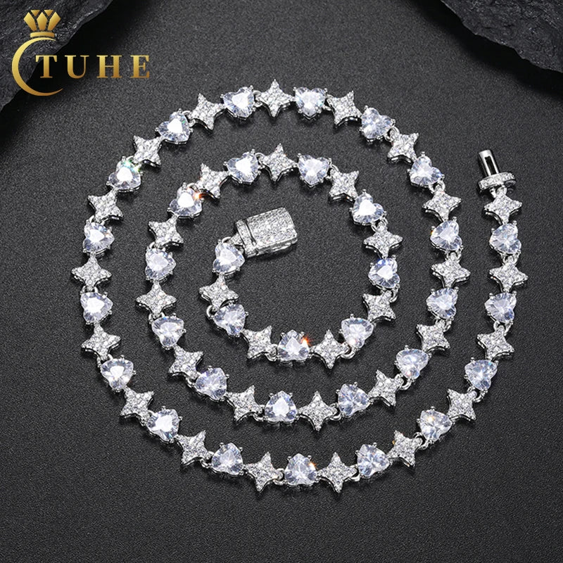 Hot Popular Handmade Valentine's Day Gift Jewelry 925 Solid Silver Heart Cut Moissanite Iced Out Heart Link Chain Necklace