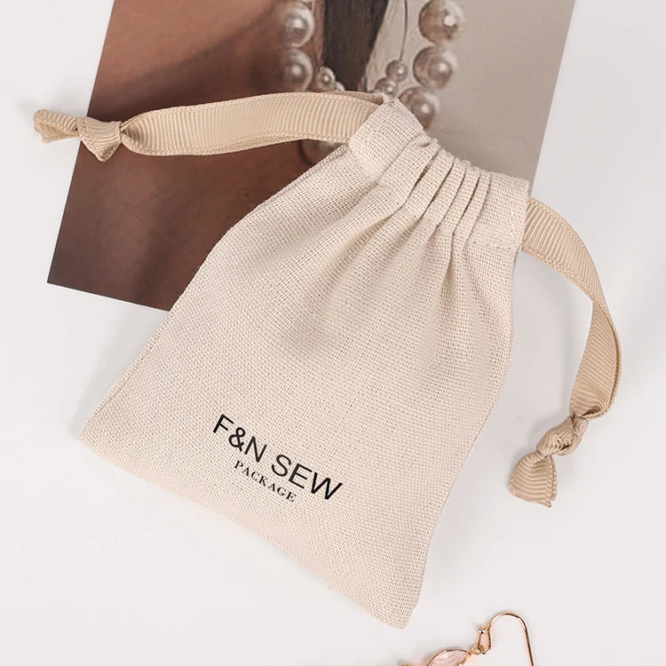 CH Custom Logo Printed Cotton Linen Candle Soap Pouch Eco Friendly Gift Drawstring Jewelry Pouch Bag