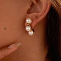 Autumn French Pearl Earrings for Gift Mother Winter Pearl Stainless Steel Gold Plated Stud Earrings Fine Jewelry for Women