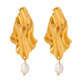 2024 Vintage French Style Freshwater Pearl Earring 18K Gold Plated Stainless Steel Pearl Dropping Earrings for Women