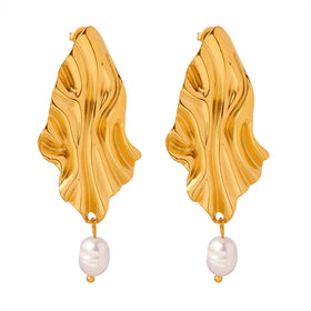 2024 Vintage French Style Freshwater Pearl Earring 18K Gold Plated Stainless Steel Pearl Dropping Earrings for Women