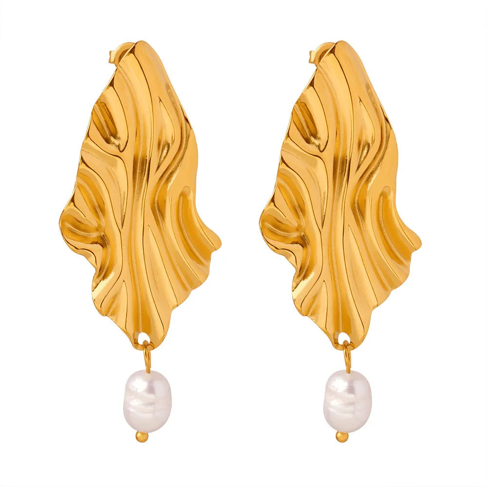 2024 Vintage French Style Freshwater Pearl Earring 18K Gold Plated Stainless Steel Pearl Dropping Earrings for Women