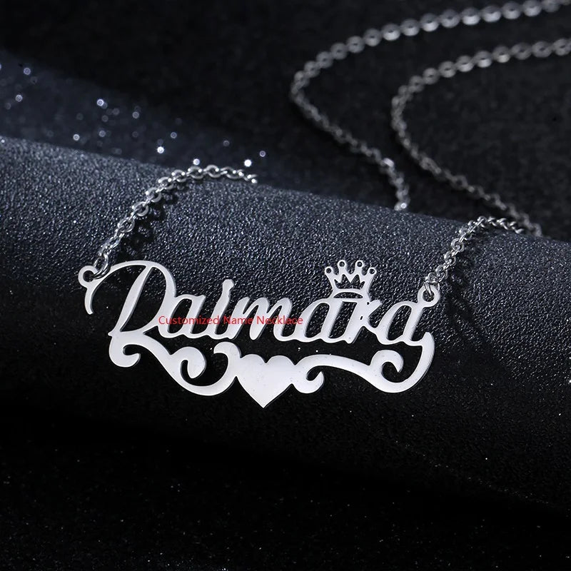 Waterproof Jewelry Stainless Steel Middle Heart Name Necklace Personalized