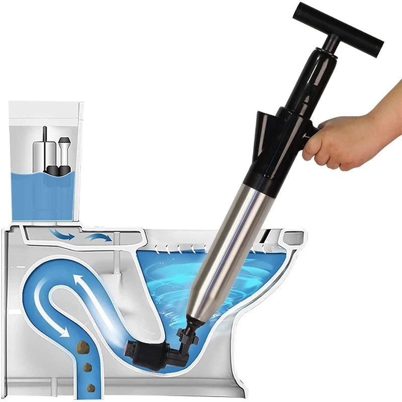 Pneumatic High Pressure Drain Blaster Tool Set Stainless Steel Toilet Plunger  Pipe Dredger Unblocker Kit