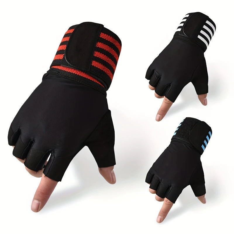 Fitness Gloves Sports Long Wristband Anti Slip Half Finger Training Pull up Wristband Gloves