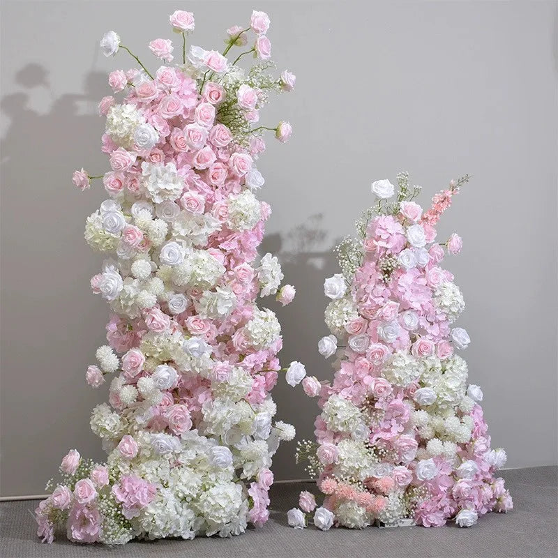 H-537 New Horn Arch Decorative Artificial Flower Stripe Pink Floral Aisle Runners Rows Arrangement for Wedding Decoration