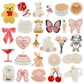 Iron on Embroidery Light pink Birthday Cake Girl Gift Bear butterfly Bow Cheey Dice Patch for Girls