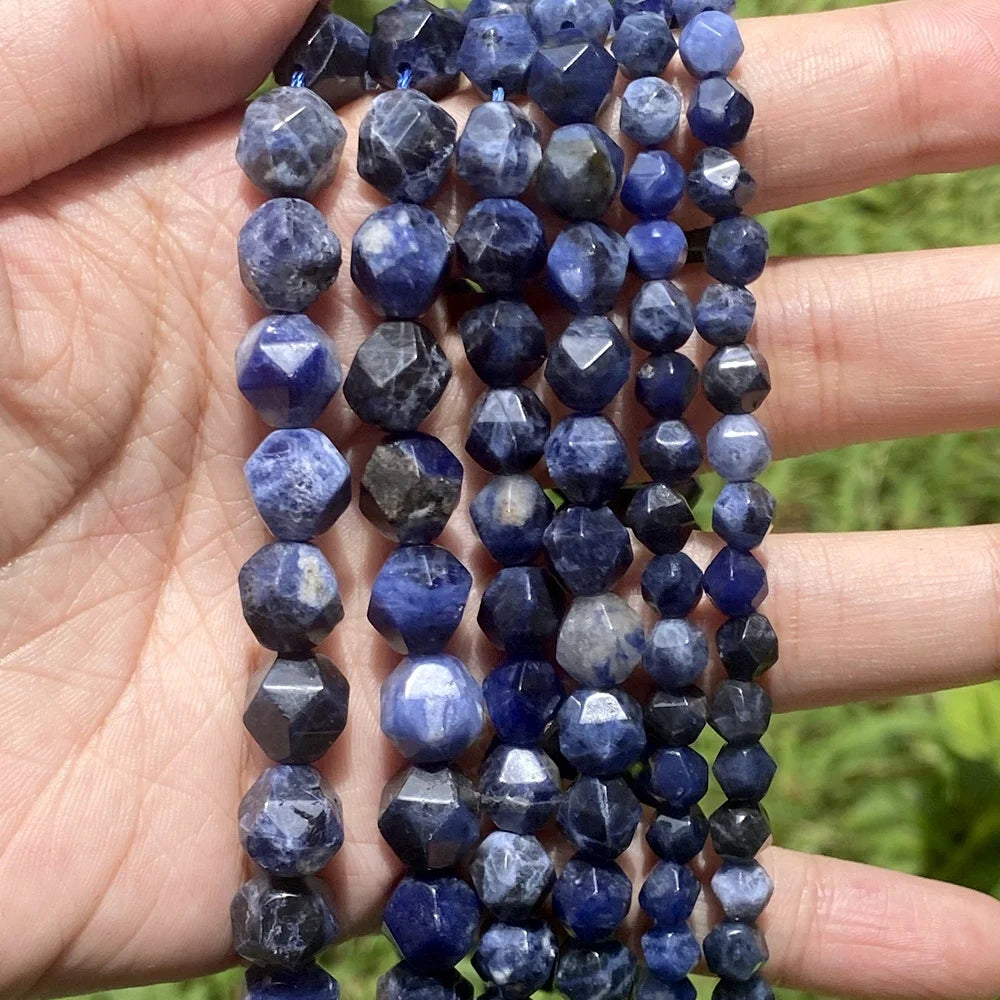 AsVrai U Natural Stone Beads Faceted Blue Sodalite Round Loose Spacer Bead for Jewelry Making DIY Handmade Bracelet Necklace