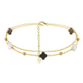 RINNTIN GMA02 High Quality 925 Sterling Silver 14K Gold Plating Four Leaf Clover Pearl Double Layers Chains Anklet for Women