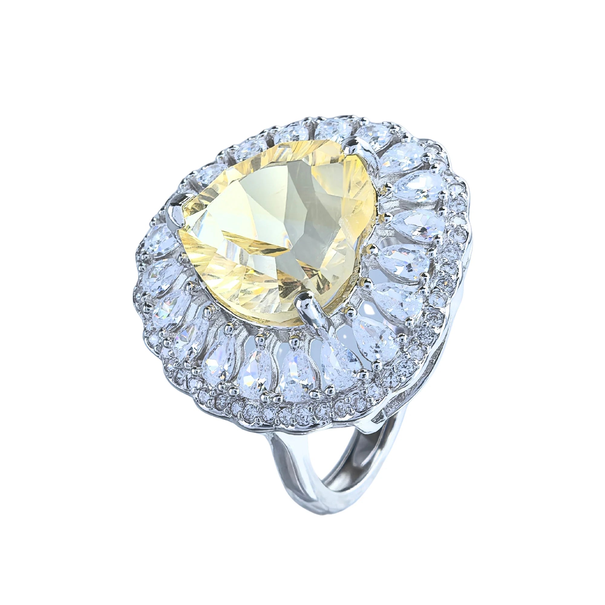 Factory Wholesale Rhodium Plated 925 Sterling Silver Heart Cut Natural Citrine Heart Ring for Women Gift Party Wear