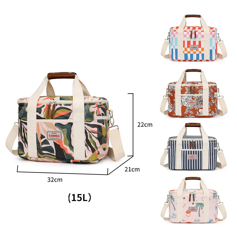 Student Lunch Bento Bag Beach Print Insulated Oxford Cloth Handheld Outdoor Fresh-Keeping Soft Insulation Lunch Box Case Bag