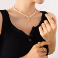 Real Dainty Stainless Steel Genuine Baroque Freshwater Pearl Beaded Necklace Half Crescent Moon Pendant Jewelry for Women