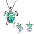 2024 Sea Life New Arrival Custom Created Blue Opal Necklace Animal Jewelry Cute Sea Turtle Pendant Necklace Earrings Sets
