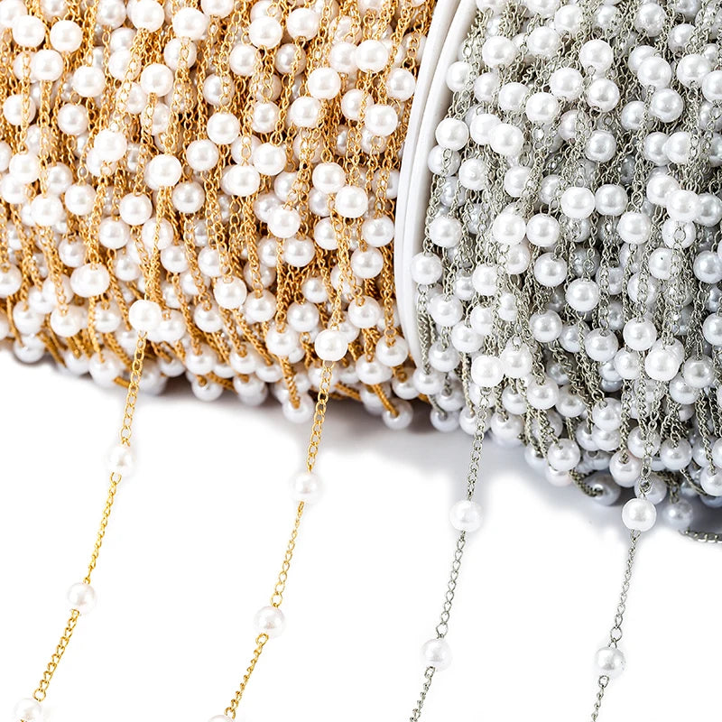 1 Meter Rhodium/KC Gold Plated Copper Chain Pearl Beads Jewelry Making Supplies Chain DIY Necklace Earring Bracelet Chain Y6