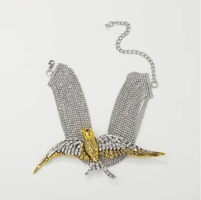 New Trend Multilayer Full Rhinestone Glass Bird Pendant Necklace Wedding Banquet Luxury Shiny Jewelry Women Accessories