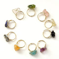 Natural Stone Ring Adjustable Birth Stone Ring Women Rough Amethyst White Crystal Unshaped Stone Winding Ring