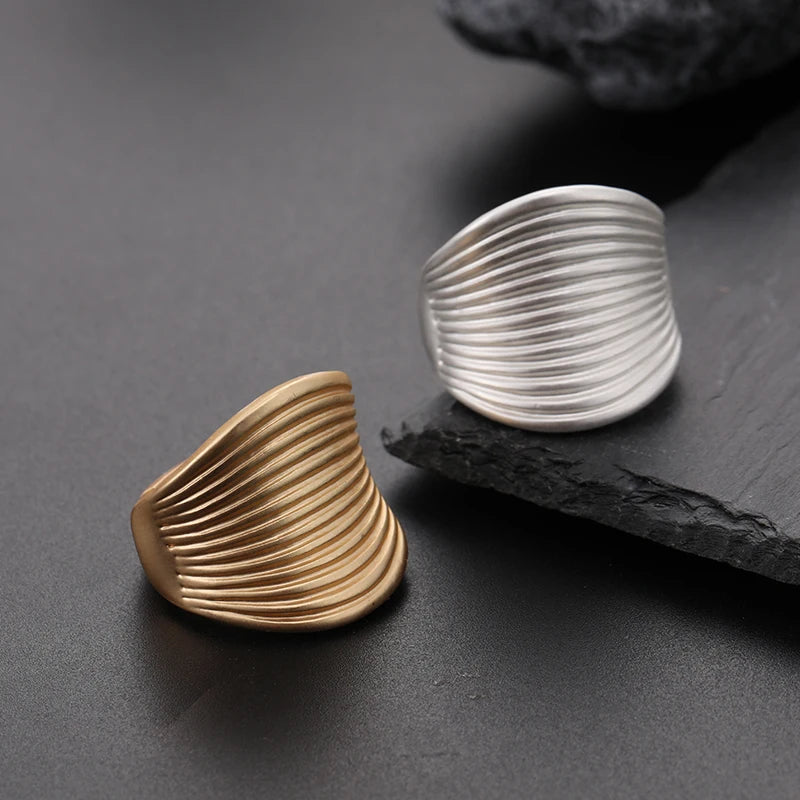 TongLing Boho Texture Surface Vintage Jewelry Rings Gold Silver Dome Chunky Rings for Women