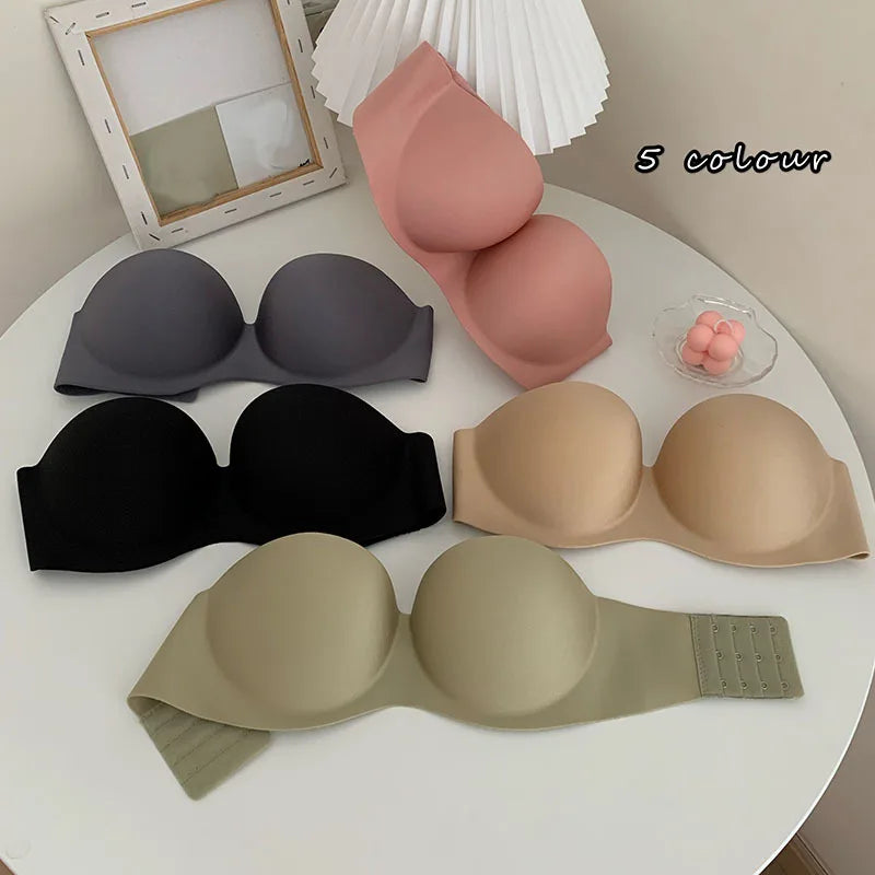 New Sexy Strapless Underwear Ring Bra Small Chest Gathered Beautiful Back Girl Bra No Steel 7strapless Bra Women