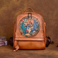 Westal Design Hand Carved Vintage Leather Backpacks Cowhide Leather Backpacks for School Girls Laptop Travel Backpack