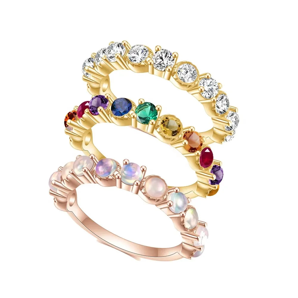 OL0953R Abiding Factory Wholesale 925 Sterling Silver Colorful Jewelry Cz Opal Gemstone Stackable Eternity Band Ring for Girls