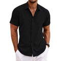 RNSHANGER Summer Men's Shirts Casual Black Cardigan Short Sleeves Breathable Male Shirts Trend Beach EU Size S-3XL Men Shirts