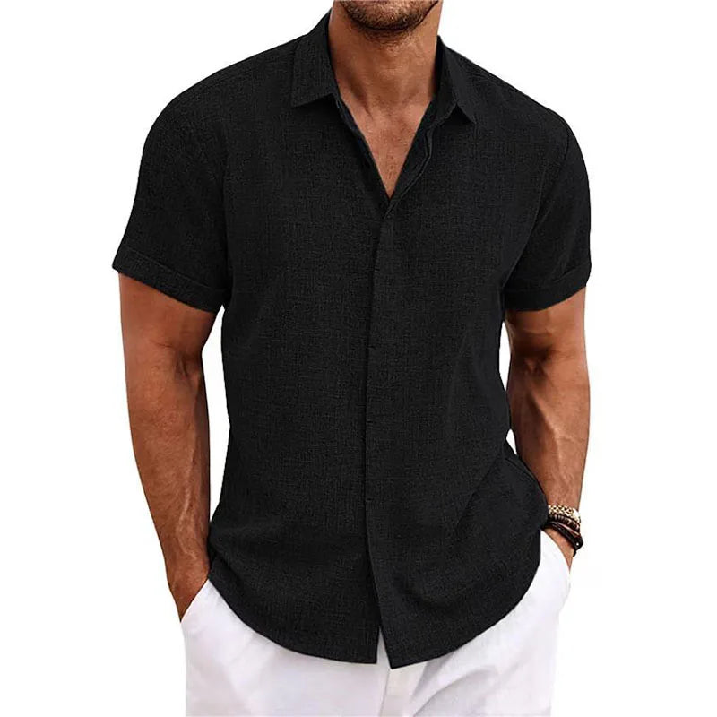 RNSHANGER Summer Men's Shirts Casual Black Cardigan Short Sleeves Breathable Male Shirts Trend Beach EU Size S-3XL Men Shirts