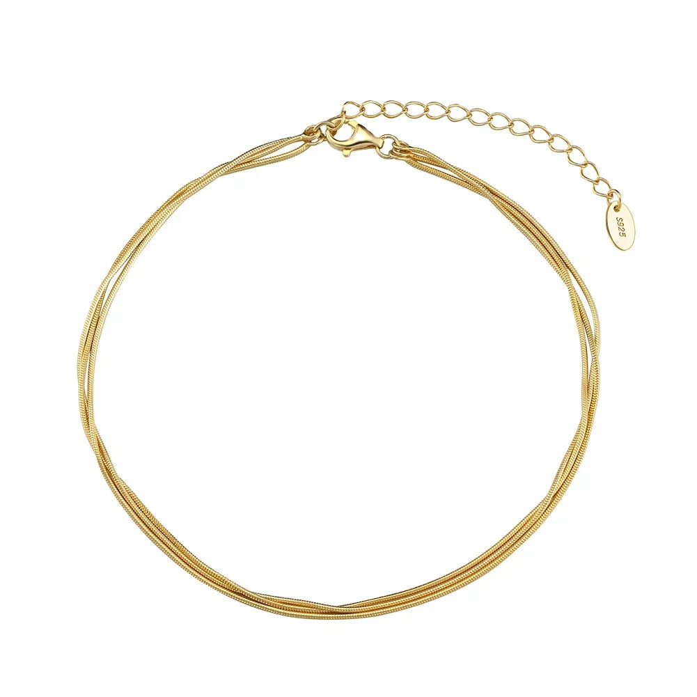 2024 New 925 Silver Three Layer Anklet Jewelry Layered Wear Sterling Silver Snake Bone Chain Layer Anklets for Women