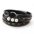 PU Leather Wrap Bracelet Boho Cuff Bracelets Crystal Bead Bangle with Magnetic Clasp Jewelry Gifts for Women Teen Girls
