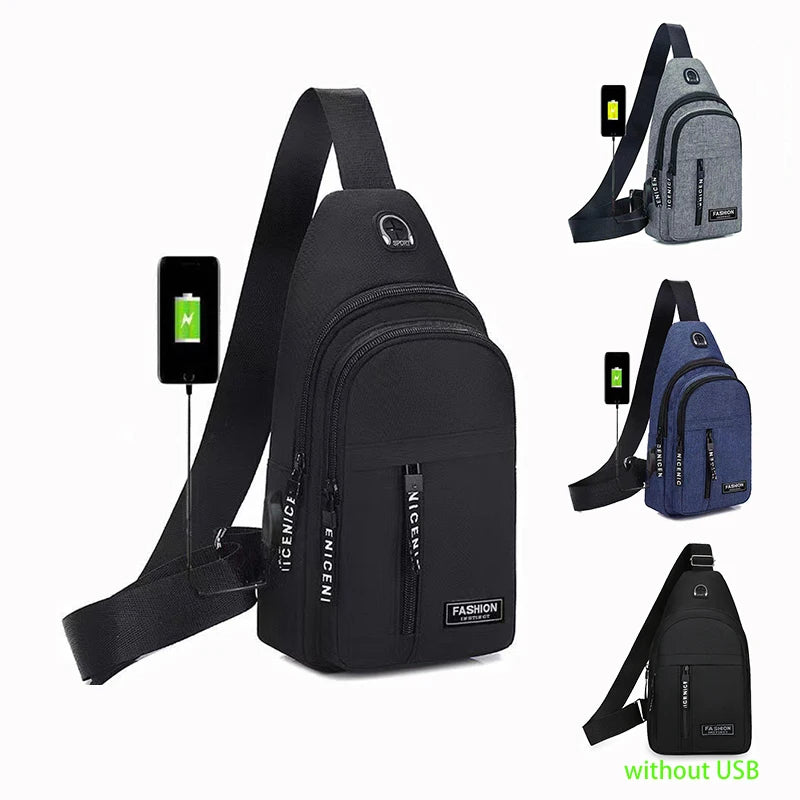 Fashion Waterproof Outdoor Men's Minimalist Chest Bags 3 Zippers USB Custom Sling Bag with Logo