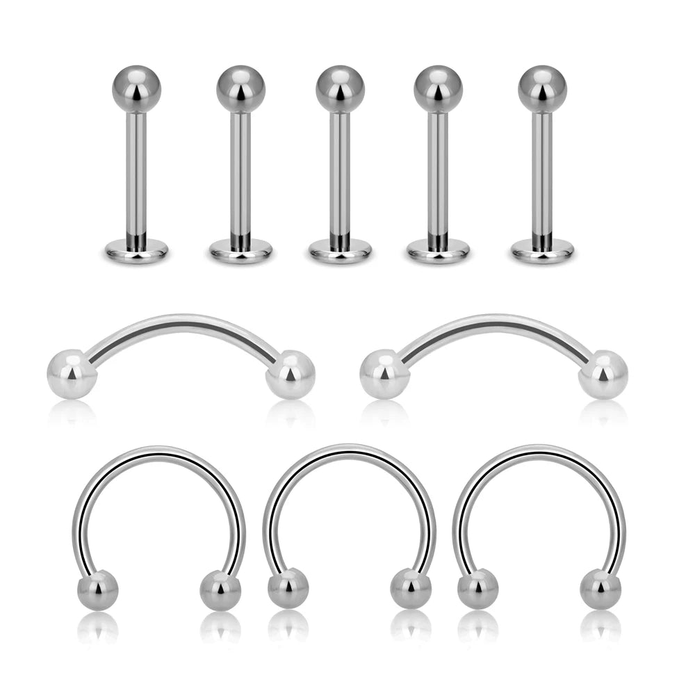 Wholesale 10PCS G23 Titanium Septum Hoop Nose Ring C Rod 16G Labret Lip Stud Eyebrow Earrings Women Body Piercing Jewelry