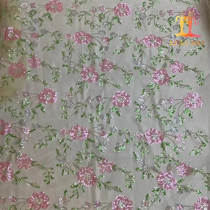Wholesale Cheap Chemical Polyester African Colorful FLOWER Sequined Embroidery Eco-Friendly Mesh Lace Fabric XM-SL0059