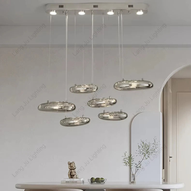 Postmodern Unique Design Chrome Glass Dining Table Lamp Kitchen Decoration Bar Island Rectangular Ceiling Chandelier for Home