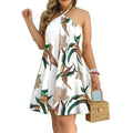 2025 New Summer Arrival Printed Neck Hanging Dress Sleeveless Womens Beach Skirt Backless Mini Dress