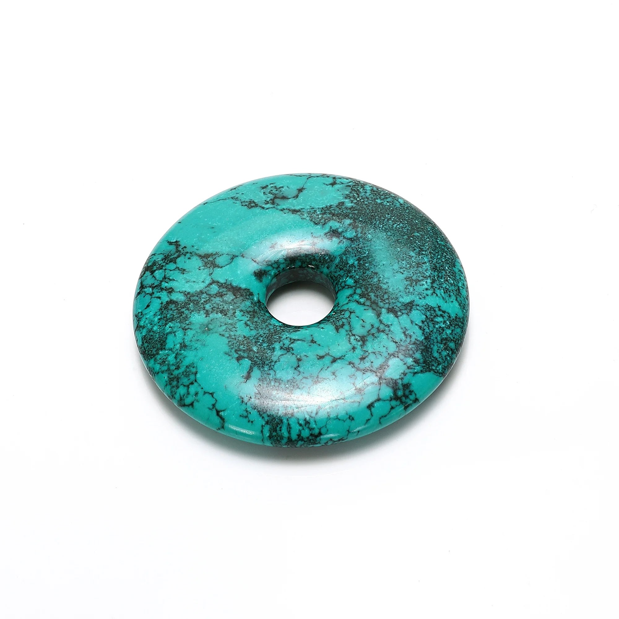 40mm 50mm Round Natural Blue Green Turquoise Gemstone Charms Pendant Stone Donut Pendants for Men Fine Necklace Jewelry Making