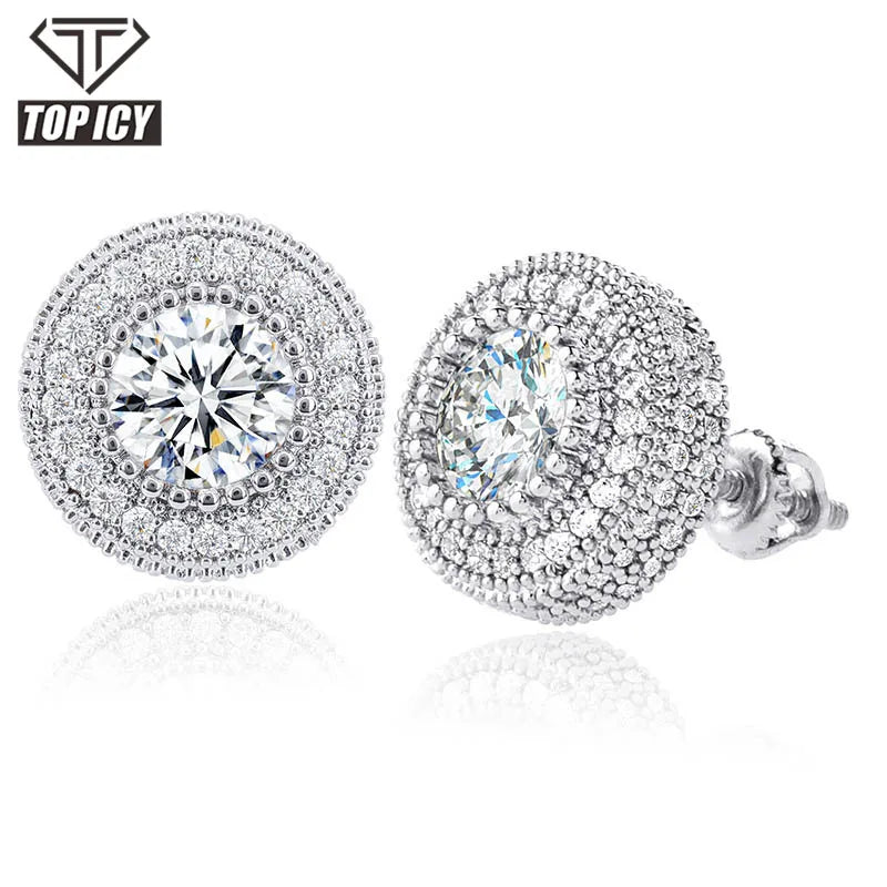 New Arrive 925 Silver High Quality White Gold Cz Stone Hip Hop Men Earrings Cubic Zirconia Gemstone Iced Out Stud Earrings