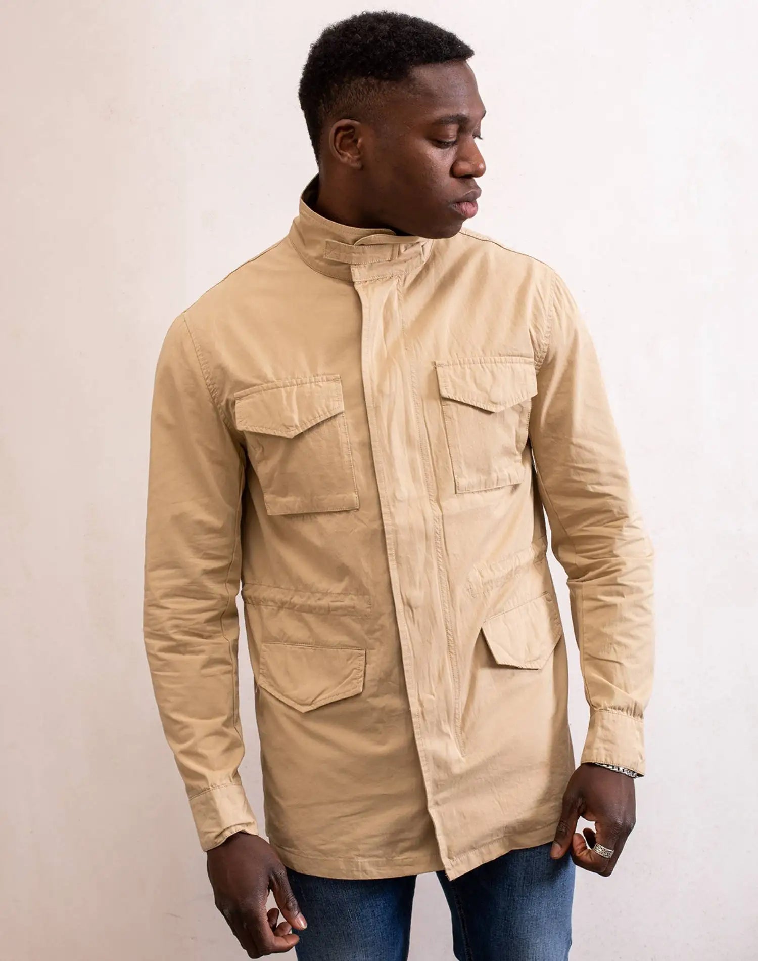 Men's Winter Breathable Solid Safari Outdoor Windproof Regular Length Full Sleeve Buttons Zipper Jacket Chaqueta Veste Jaqueta