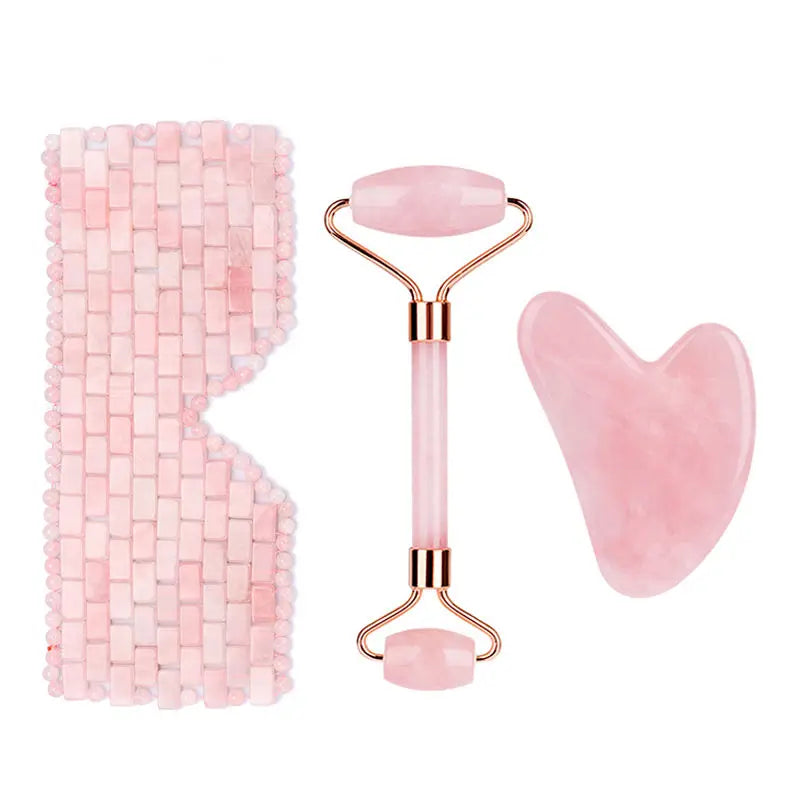 Factory Wholesale Natural Stone Rose Quartz Jade Roller Eye Mask and Gua Sha Beauty Massage Tools