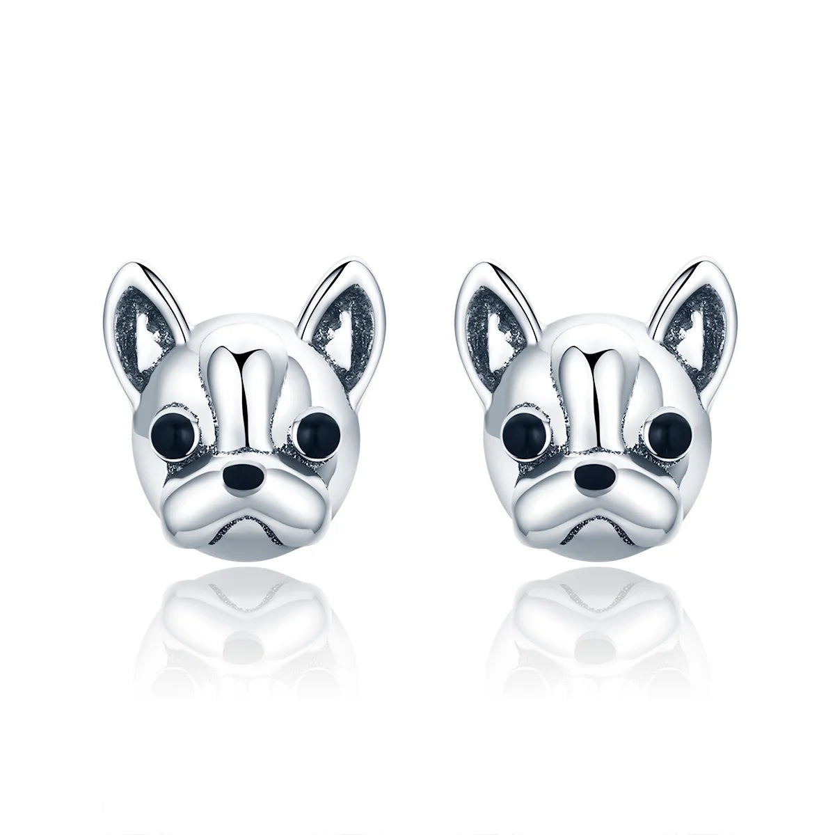 Fashion 925 Sterling Silver Loyal Partners French Bulldog Dog Animal Small Stud Earrings for Women Oorbellen Jewelry SCE283