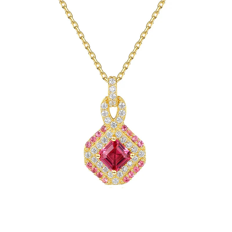 Trendy Engagement 0.4ct Princess Cut Zircon 18K Gold Plated 925 Sterling Silver Pendant Necklaces for Women