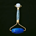 HY Hot selling natural white jade face roller crafts beauty flower handle  roller lapis lazuli facial roller