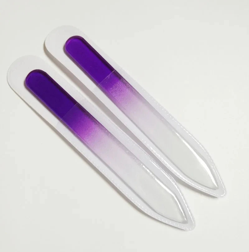 Custom Purple Double Side Etched Glass Nail File Sand Sprayed Crystal Fingernail File Women Men Shape and Smooth Nails