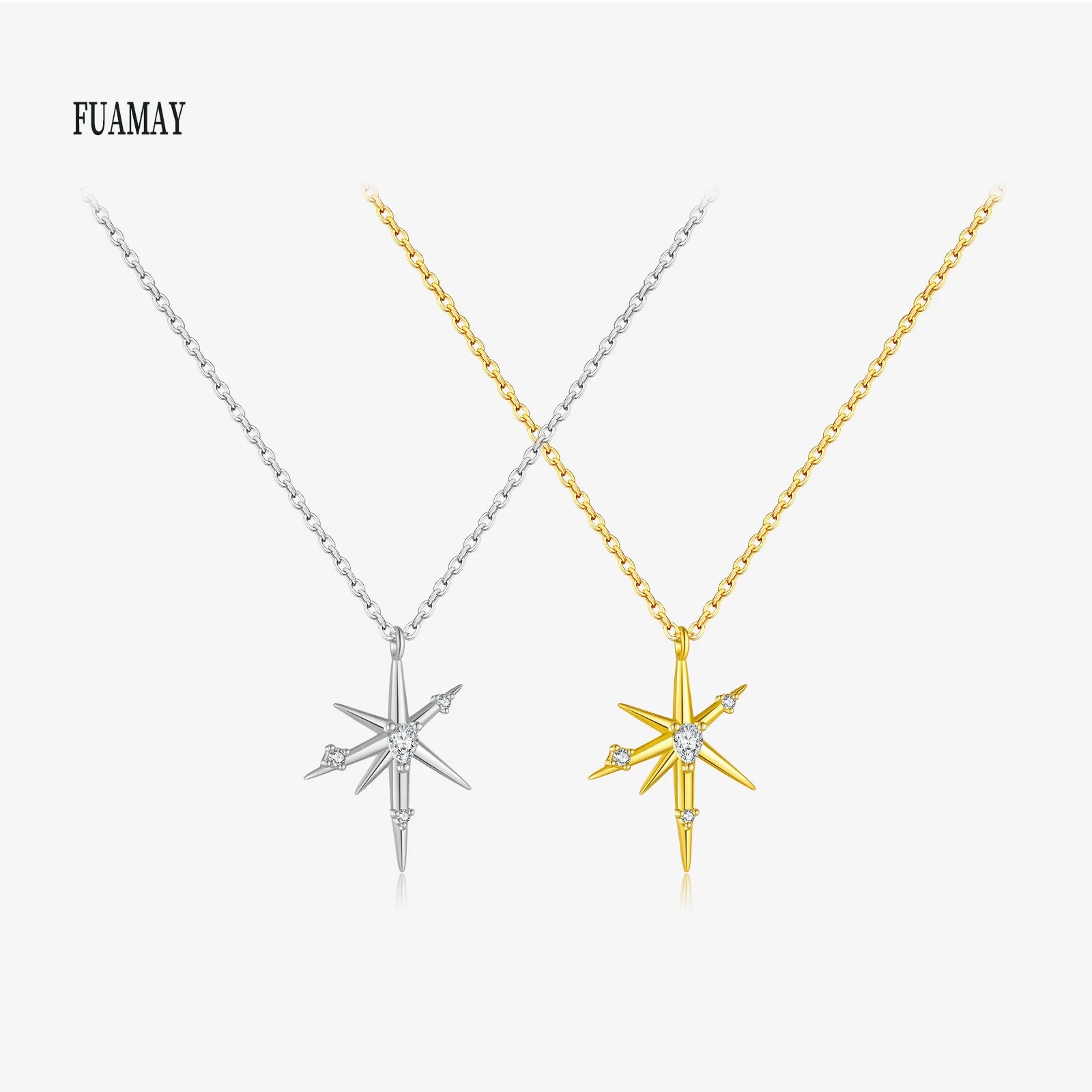 FUAMAY Irregular Star Charm Necklace Collier 18K Gold Plated 925 Sterling Silver Morning Star Necklace for Valentine's Day Gift