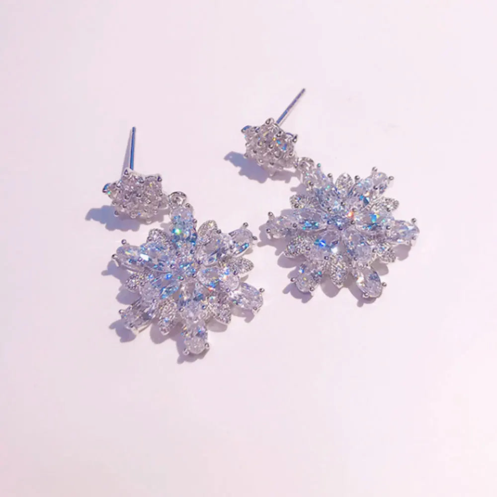 18k Gold Plated 925 Silver Safety Pin Cubic Zircon Beads Paving Snowflake Tiny Earring Jewelry Women Earrings China Supplier