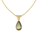 New Vintage Gold Plated Stainless Steel Snake Chain Link Teardrop Waterdrop Blue Green Glass Stone Pendant Necklace for Women