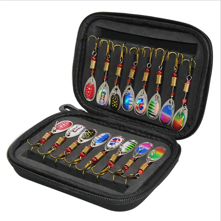 WEIHE Metal Spoon Fishing Lures Wobblers Spinner Bait 3.7g 16pcs Sequins Lure Feather Treble Hook Combo Fishing Lure Kit