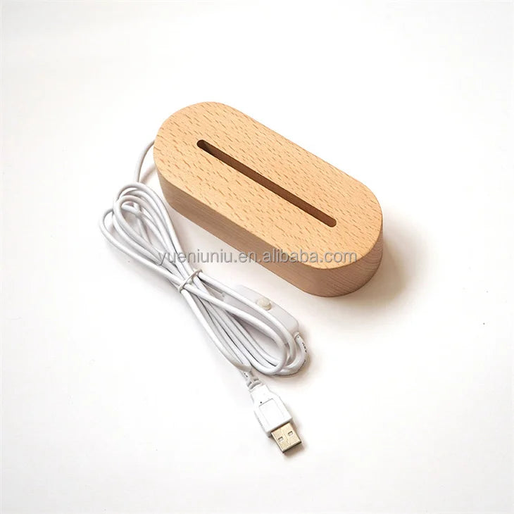 Acrylic Led Lamp Hot Selling Beech Rubber Wood Walnut Rectangular Round 3d for Home LED Light Electric 50 15 Wooden Light Modern