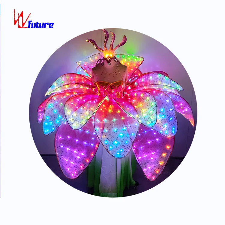 Full Color LED Petal Skirt Flower Opening Dance Big Swing Dress Modern Dance Performance Dress  Blossom Costumes