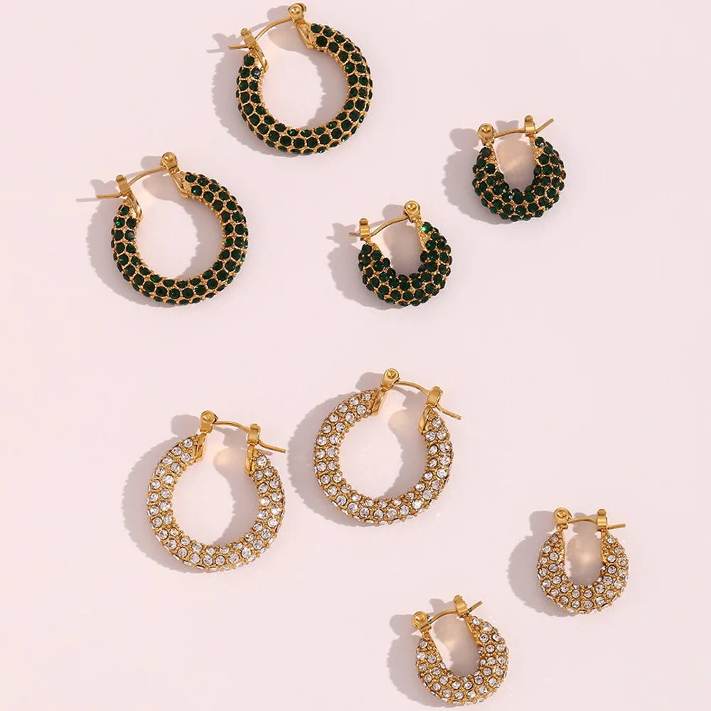 Luxury Shining Zircon Chunky Hoop Earring 18k Gold Plated 316 Stainless Steel Hoop Earring Tarnish Free Fashion Jewelry